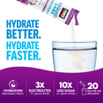 Hydration powder being poured into a glass of water, promoting superior hydration with fewer sugars.