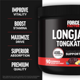 Force Factor Longjack Tongkat Ali 400mg gummies bottle with benefits to improve vitality, boost stamina, maximize drive, and superior absorption