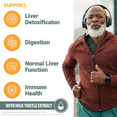 Active man running with icons showing support for detoxification, digestion, liver function, and immune health.