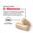 Two D-Mannose capsules with text explaining the compound found in cranberries supports urinary tract and bladder health and defends against UTIs