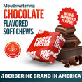 Force Factor soft chew beside chocolate pieces and shavings, promoting new and improved chocolate flavored soft chews