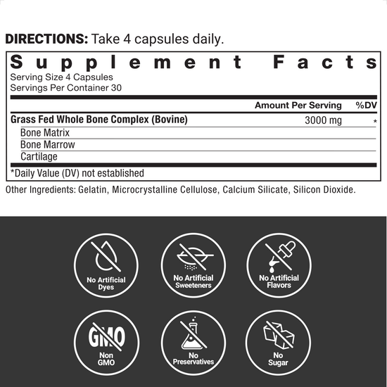 Supplement Facts Panel and Nutrition Information of Force Factor Beef Bone Marrow Supplement - Unleash Your Potential