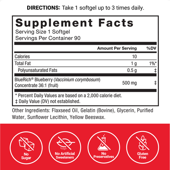 Supplement Facts Panel and Nutrition Information of Force Factor Blueberry Concentrate Supplement