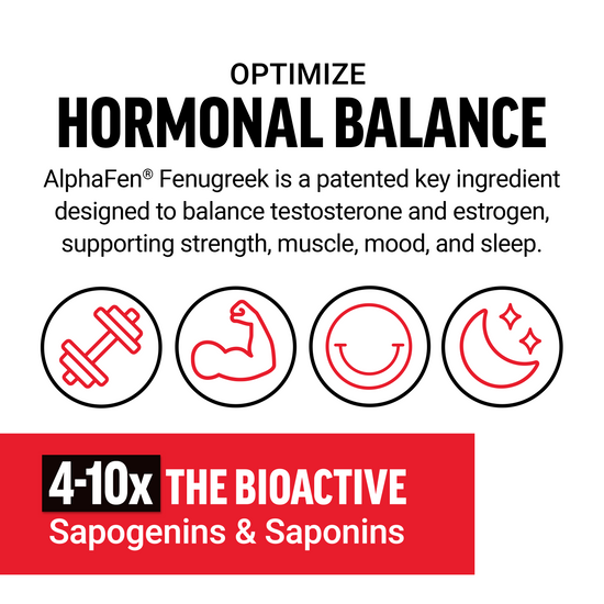Optimize hormonal balance with AlphaFen® Fenugreek for strength, muscle, mood, and sleep; contains bioactive saponins.