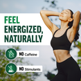 Woman stretching outdoors with text showing Force Factor Modern Moringa helps you feel energized naturally with no caffeine or stimulants