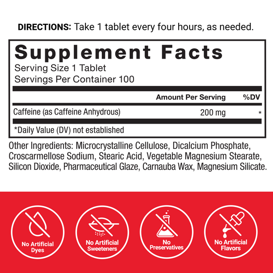 Supplement Facts Panel and Nutrition Information of Force Factor Caffeine Supplement