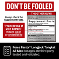 Don’t Be Fooled graphic comparing weak Longjack extracts to Force Factor’s third-party tested dosage.