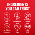 Ingredients You Can Trust infographic with no artificial dyes, preservatives, flavors, sweeteners, sugar, and non-GMO