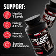 Test X180 Boost bottles beside icons highlighting support for T levels, energy, muscle, stamina.