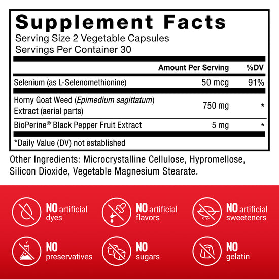 Supplement Facts Panel and Nutrition Information of Force Factor Horny Goat Weed Supplement