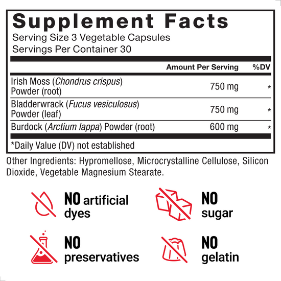 Supplement Facts Panel and Nutrition Information of Force Factor Irish Sea Moss Complex Supplement