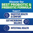 Infographic showing probiotic and prebiotic formula supports digestive health, gut microbiome balance, and intestinal health