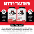 NAD+ and NMN Longevity soft chew bottles under Better Together headline with cellular energy and NAD+ level benefits.