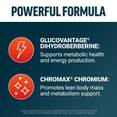 Icons and descriptions for GlucoVantage and Chromax ingredients supporting energy, metabolism, and lean body mass.