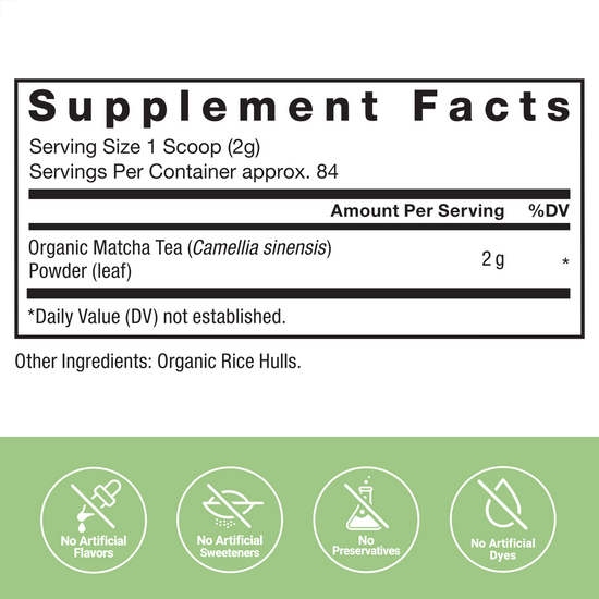 Supplement Facts Panel and Nutrition Information of Force Factor Organic Matcha Green Tea Supplement