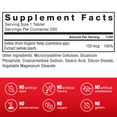 Supplement facts for a dietary supplement, highlighting iodine content and absence of artificial ingredients.