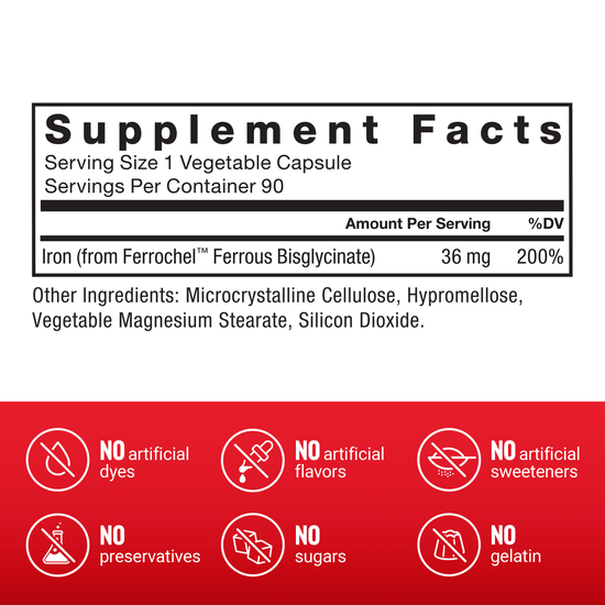 Supplement Facts Panel and Nutrition Information of Force Factor Iron Supplement