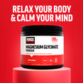 Force Factor Magnesium Glycinate Powder bottle on red pedestal with text relax your body and calm your mind