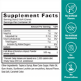 Supplement facts label for soft chews, detailing serving size, calories, ingredients, and health claims.