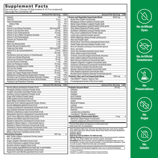 Supplement Facts for Smarter Greens Digestion Powder