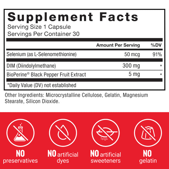 Supplement Facts Panel and Nutrition Information of Force Factor DIM Supplement