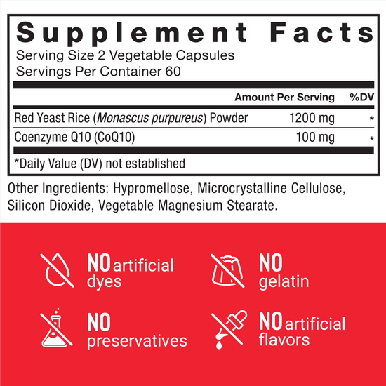 Supplement Facts Panel and Nutrition Information of Force Factor Red Yeast Rice + CoQ10 Supplement