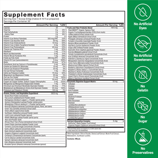Supplement Facts for Smarter Greens Superfoods Powder by Force Factor