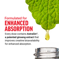 Green leaf with AstraGin drop enhancing creatine absorption for better bioavailability in Force Factor gummies.