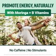 Couple playing outdoors with text showing moringa and B vitamins promote natural energy with no caffeine or stimulants