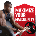 Muscular man lifting barbell next to large red shield with "Maximize Your Masculinity" in bold white text.
