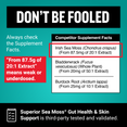 Comparison chart warning about weak sea moss extracts in competitor products, promotes supplement label transparency.