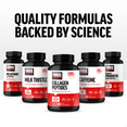 Force Factor Melatonin, Milk Thistle, Collagen Peptides, Caffeine, and Women's Probiotic bottles with text quality formulas backed by science