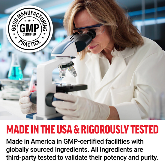 GMP-certified manufacturing ensures high-quality Force Factor products made in the USA and rigorously tested for potency.