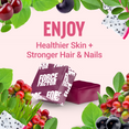 Healthier skin and stronger hair & nails with Force Factor supplements, surrounded by colorful fruits and green leaves.
