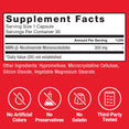 NMN 300mg supplement facts panel with clean-label icons for no artificial colors, no preservatives, no gelatin.