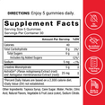 Supplement facts of gummies, detailing 5g creatine per serving, with no gelatin, artificial sweeteners, or preservatives.