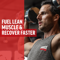 Man lifting weights in gym, promoting muscle fuel and recovery.