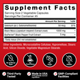 Supplement Facts panel showing Black Maca, BioPerine, and selenium with icons for no dyes, sugar, or gelatin.