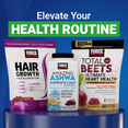 Hair Growth Accelerator, Amazing Ashwa, and Total Beets supplements shown to support hair, calm, and heart health.