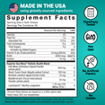 Supplement facts for Superior Sea Moss chews with icons for non-GMO, no artificial flavors, and third-party tested.