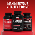 Three Force Factor supplements for vitality: Prime HGH, L-Arginine, and Volcano.