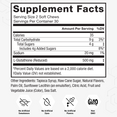Glutathione soft chew supplement facts panel with no artificial sweeteners, dyes, flavors, or GMO icons