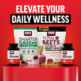 Force Factor daily wellness lineup including Smarter Greens, Total Beets, and men’s and women’s multivitamins on red platform.