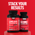 Force Factor Longjack Tongkat Ali Max and Score! Hardcore supplements with text “Stack Your Results.”