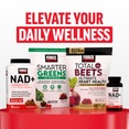 Force Factor NAD+, Smarter Greens, and Total Beets products under “Elevate Your Daily Wellness” banner.