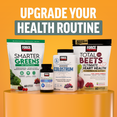 Upgrade your health routine display featuring Smarter Greens, ProbioSlim Akkermansia, Awesome Colostrum, and Total Beets.