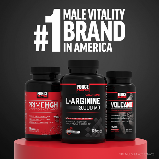 #1 Male Vitality Brand in America featuring Prime HGH, L-Arginine, and Volcano supplements.