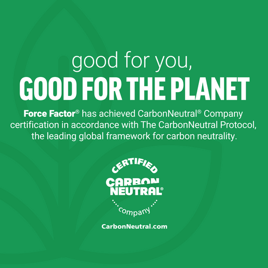 Force Factor certified CarbonNeutral company message on green background.