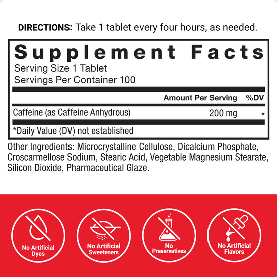 Supplement Facts Panel and Nutrition Information of Force Factor Caffeine Supplement