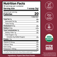 Supplement Facts Panel and Nutrition Information of Force Factor Total Beets Organic Powder Supplement